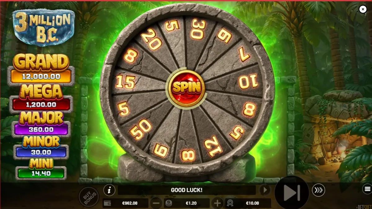 Aventura pré-histórica na slot 3 Million B.C. com elementos de sorte e rodas de bônus.
